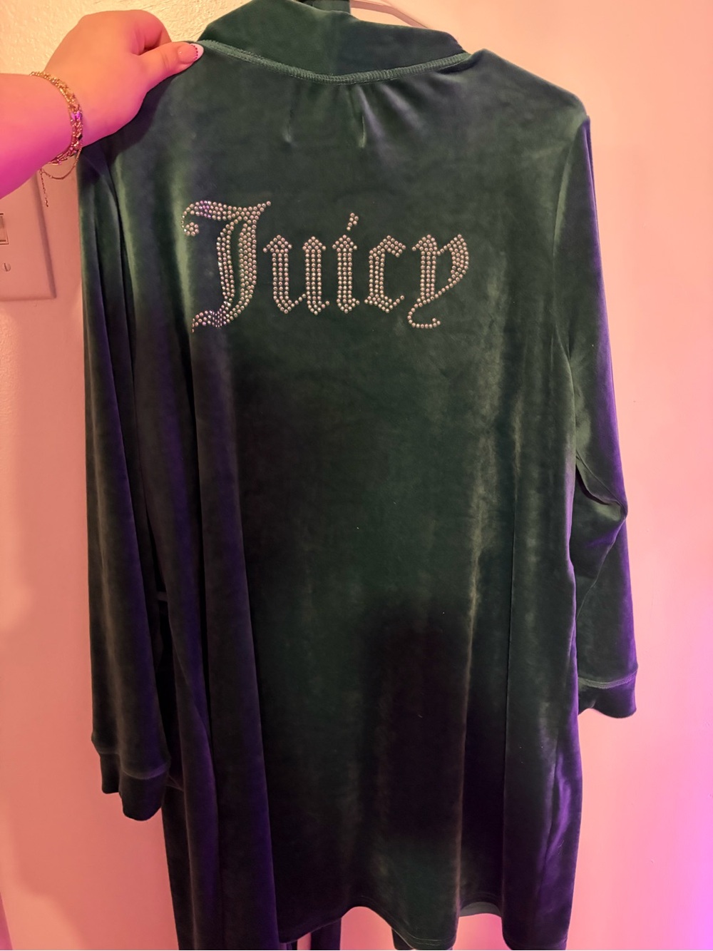 Juicy Couture Dark Green Velour Rhinestone Logo Robe